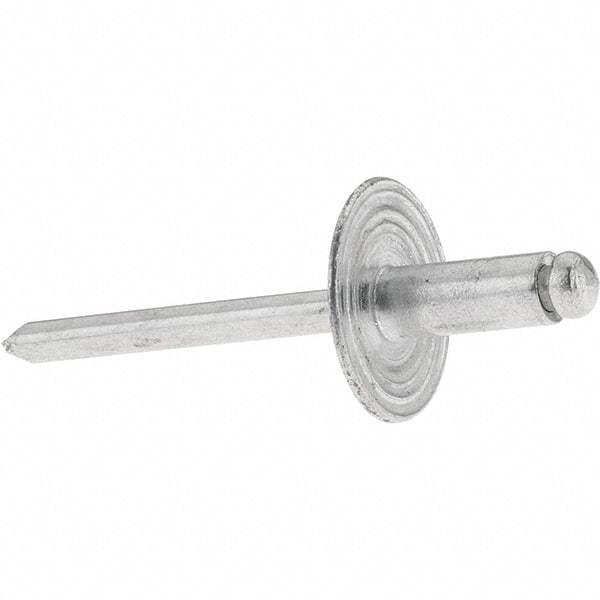 Value Collection - Size 64 Large Flange Dome Head Aluminum Open End Blind Rivet - Aluminum Mandrel, 0.062" to 1/4" Grip, 0.615" Head Diam, 0.192" to 0.196" Hole Diam, 0.45" Length Under Head, 3/16" Body Diam - Top Tool & Supply