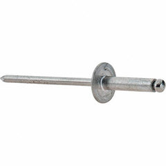 Value Collection - Size 46 Large Flange Dome Head Aluminum Open End Blind Rivet - Steel Mandrel, 0.251" to 3/8" Grip, 3/8" Head Diam, 0.129" to 0.133" Hole Diam, 0.525" Length Under Head, 1/8" Body Diam - Top Tool & Supply