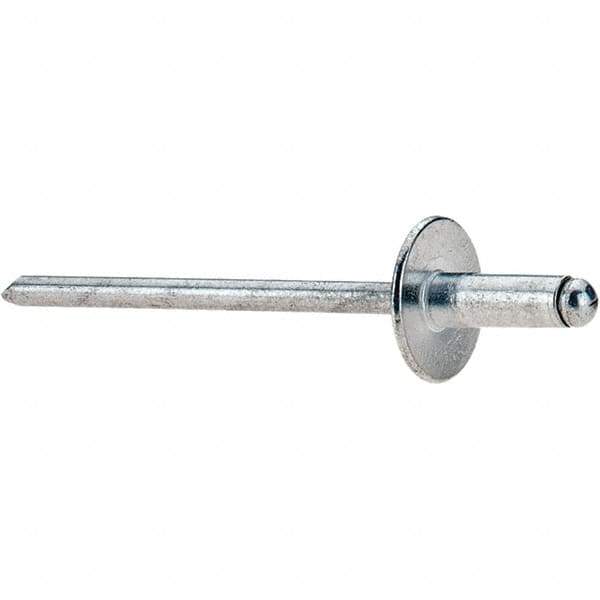 Value Collection - Size 43 Large Flange Dome Head Aluminum Open End Blind Rivet - Aluminum Mandrel, 0.126" to 0.187" Grip, 3/8" Head Diam, 0.129" to 0.133" Hole Diam, 0.337" Length Under Head, 1/8" Body Diam - Top Tool & Supply