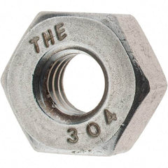 Value Collection - 1/4-20 UNC Stainless Steel Right Hand Heavy Hex Nut - 1/2" Across Flats, 15/64" High, Uncoated - Top Tool & Supply