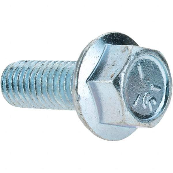 Value Collection - 3/8-16 UNC, 1" Length Under Head, Hex Drive Flange Bolt - 1" Thread Length, Grade 5 Steel, Serrated Flange, Zinc Yellow Dichromate Finish - Top Tool & Supply