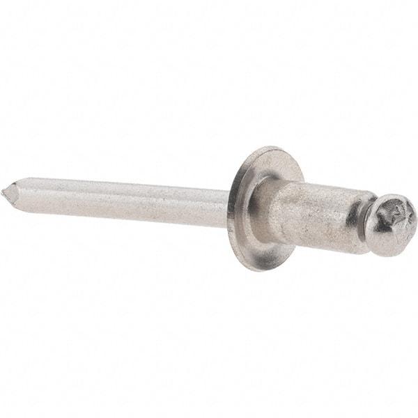 Value Collection - Size 84 Dome Head Stainless Steel Open End Blind Rivet - Stainless Steel Mandrel, 0.062" to 1/4" Grip, 1/2" Head Diam, 0.257" to 0.261" Hole Diam, 1/2" Length Under Head, 1/4" Body Diam - Top Tool & Supply