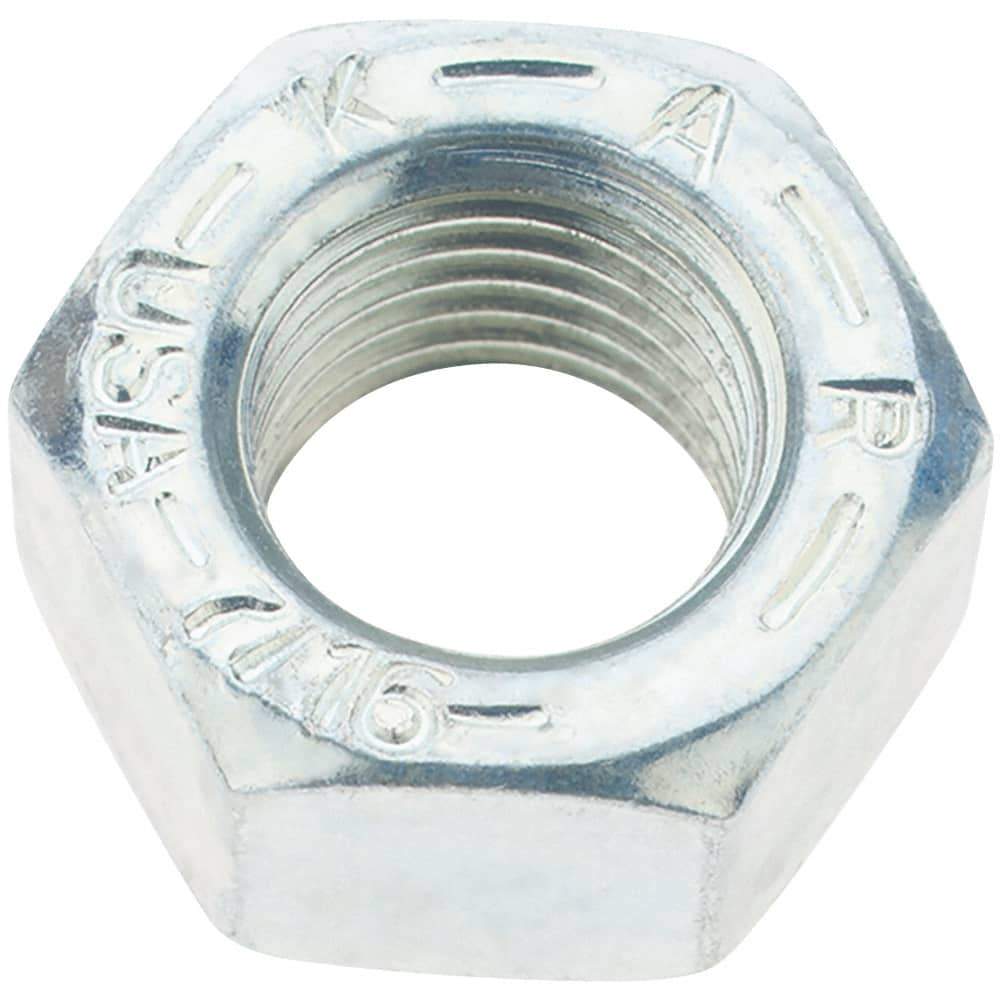 Value Collection - 7/16-20 UNF Steel Right Hand Hex Nut - 11/16" Across Flats, 3/8" High, Zinc Yellow Dichromate Finish - Top Tool & Supply