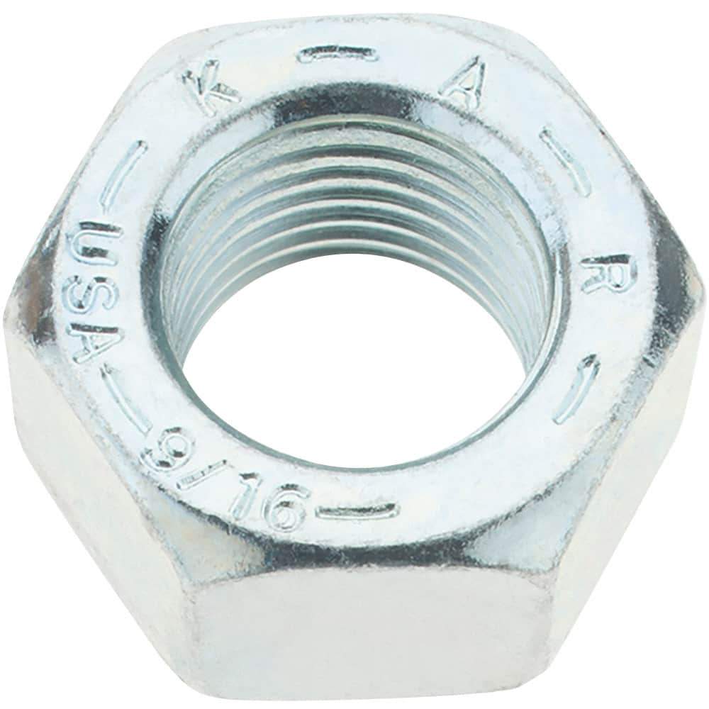 Value Collection - 9/16-18 UNF Steel Right Hand Hex Nut - 7/8" Across Flats, 31/64" High, Zinc Yellow Dichromate Finish - Top Tool & Supply