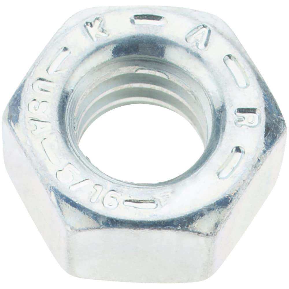 Value Collection - 5/16-18 UNC Steel Right Hand Hex Nut - 1/2" Across Flats, 17/64" High, Zinc Yellow Dichromate Finish - Top Tool & Supply