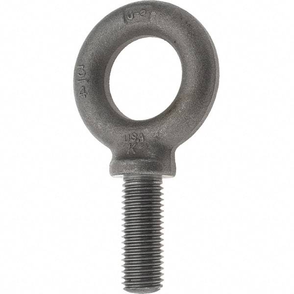 Value Collection - 5,000 Lb Capacity, Steel, 3/4-10 Thread, Fixed Lifting Eye Bolt - Fully Threaded, 2" Shank, 2" Thread Length, Shoulder - Top Tool & Supply