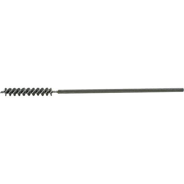 Brush Research Mfg. - 3/8" Diam Helical Steel Tube Brush - Single Spiral, 0.008" Filament Diam, 2-1/2" Brush Length, 9-1/2" OAL, 0.219" Diam Galvanized Steel Shank - Top Tool & Supply