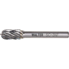 WALTER Surface Technologies - 1/2" Cut Diam, 1/4" Shank Diam, Cylinder Ball End Head Double Cut Burr - Carbide, 1" LOC - Top Tool & Supply