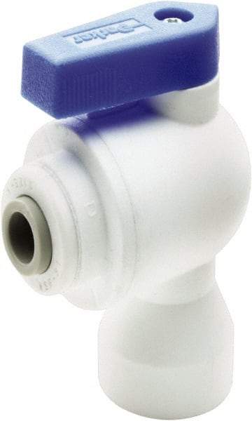 Parker - 1/4" Pipe, Full Port, Polypropylene Valve Female Elbow Ball Valve - Bi-Directional, Push-to-Connect x FNPT Ends, Wedge Handle, 150 WOG - Top Tool & Supply