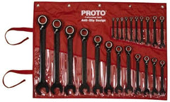 Proto - 22 Piece, 6mm to 36mm, 12 Point Combination Wrench Set - Metric Measurement Standard, Black/Chrome Finish, Comes in Pouch - Top Tool & Supply