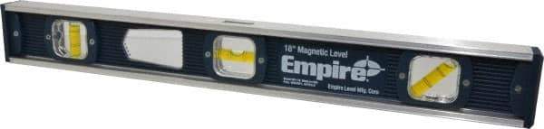 Empire Level - Magnetic 18" Long 3 Vial I-Beam Level - Aluminum, Blue, 1 45°, 1 Level & 1 Plumb Vials - Top Tool & Supply