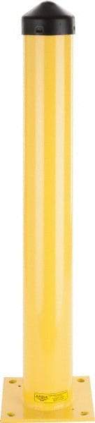 Eagle - 5.6" Diam x 42" High, Yellow Steel Bollard - 10" Wide x 10" Long Mounting Plate, 67 Lb - Top Tool & Supply