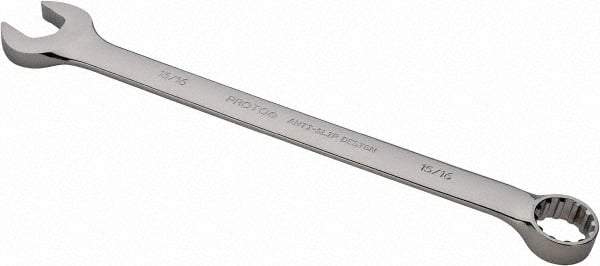 Proto - 15/16" 12 Point Combination Wrench - 15° Offset Angle, 12-7/8" OAL, Steel, Chrome Finish - Top Tool & Supply