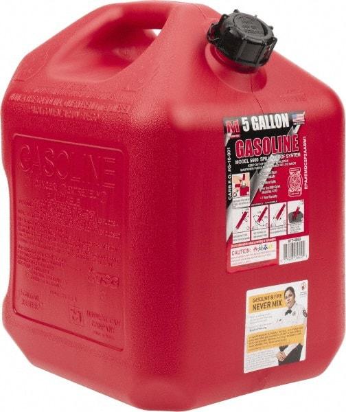 Made in USA - 5 Gal High Density Polyethylene Spill-Proof CARB Gas Can - 16" High x 10-3/4" Diam, Red - Top Tool & Supply