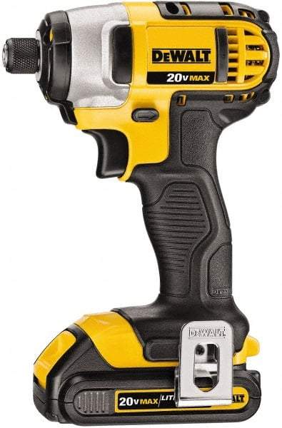 DeWALT - 20 Volt, 1/4" Drive, 117 Ft/Lb Torque, Cordless Impact Driver - Pistol Grip Handle, 2800 RPM, 2 Lithium-Ion Batteries Included - Top Tool & Supply