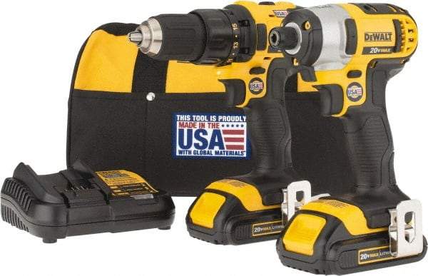 DeWALT - 9 Piece 20 Volt Cordless Tool Combination Kit - Includes 1/2" Drill/Driver & 1/4" Impact Driver, Lithium-Ion Battery Included - Top Tool & Supply