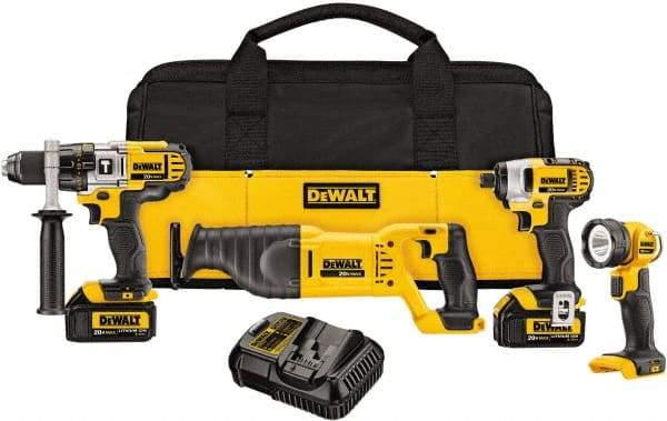 DeWALT - 10 Piece 20 Volt Cordless Tool Combination Kit - Includes 1/2" Hammerdrill, 1/4" Impact Driver & Reciprocating Saw & LED Worklight, Lithium-Ion Battery Included - Top Tool & Supply