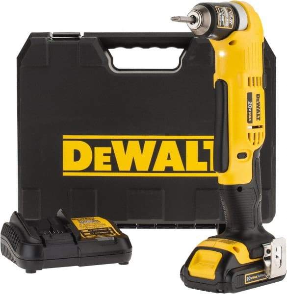 DeWALT - 20 Volt 3/8" Chuck Right Angle Handle Cordless Drill - 0-650 & 0-2000 RPM, Keyless Chuck, Reversible, 1 Lithium-Ion Battery Included - Top Tool & Supply