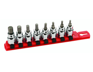 8 Piece - Hex Inch Socket Set - 1/8 - 3/8" On Rail - 3/8" Square Drive with 1/4" Replaceable Hex Bit - Top Tool & Supply