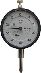 Mitutoyo - 1/2" Range, 0-50-0 Dial Reading, 0.001" Graduation Dial Drop Indicator - 2-1/4" Dial, 0.1" Range per Revolution, 0.001" Accuracy, Revolution Counter - Top Tool & Supply