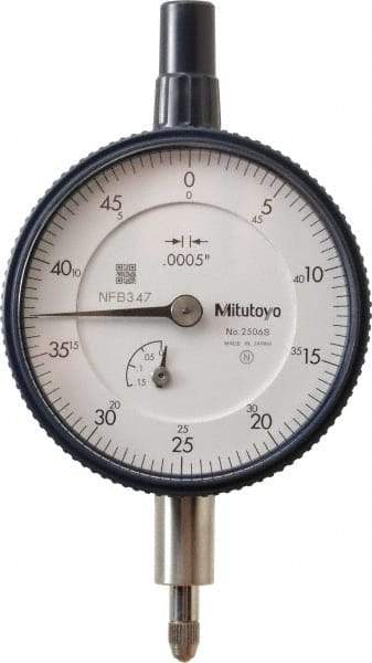 Mitutoyo - 1/8" Range, 0-50 Dial Reading, 0.0005" Graduation Dial Drop Indicator - 2-1/4" Dial, 0.05" Range per Revolution, 0.0005" Accuracy, Revolution Counter - Top Tool & Supply