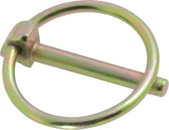 Value Collection - 3/16" Pin Diam, Zinc Yellow Dichromate Plated Steel, 1-1/8" Usable Length, Lynch Pin - 1-5/8" Long, 1/8" Ring Wire Diam, 1-27/64" Shaft Length - Top Tool & Supply