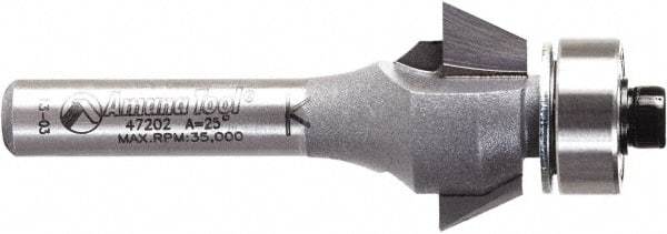 Amana Tool - 3/4" Cut Diam, 9/32" Length of Cut, 2 Flute Chamfer Edge Profile Router Bit - Carbide-Tipped, 1/4" Shank Diam, 2-3/32" OAL, Uncoated - Top Tool & Supply