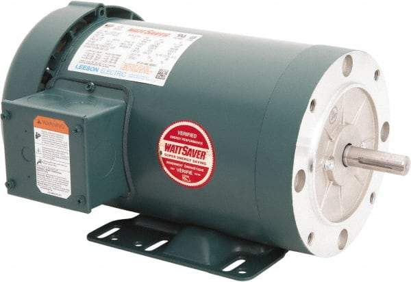 Leeson - 2 Max hp, 1,800 Max RPM, Premium Efficient Electric AC DC Motor - 230/460 V Input, Three Phase, 56HC Frame, 5/8" Shaft Diam, C-Face with Base Mount, TEFC Enclosure - Top Tool & Supply