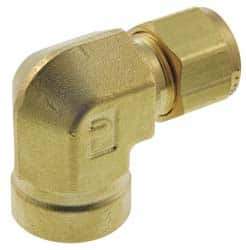 Parker - 3/8" OD, Brass Female Elbow - 2,300 Max Working psi, 7/8" Hex, Comp x FNPT Ends - Top Tool & Supply