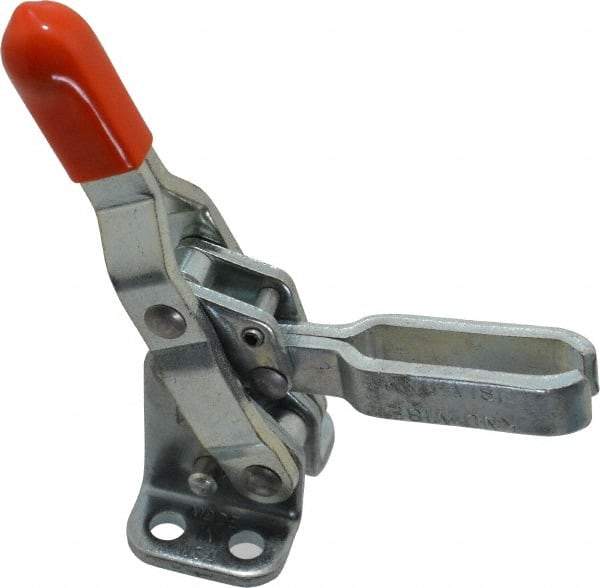 Lapeer - 200 Lb Holding Capacity, Vertical Handle, Manual Hold Down Toggle Clamp - 64° Handle Movement, 110° Bar Opening, U-Bar, Flanged Base, Carbon Steel - Top Tool & Supply