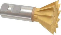 Made in USA - 2-1/4" Diam x 1-1/16" Width of Cut, 60° Included Angle, High Speed Steel Dovetail Cutter - 1" Shank Diam, 3-3/4" Overall Length, Weldon Flat, TiN Coated - Top Tool & Supply