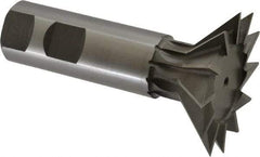 Made in USA - 2-1/4" Diam x 11/16" Width of Cut, 45° Included Angle, High Speed Steel Dovetail Cutter - 1" Shank Diam, 3-1/16" Shank Length, 3-3/4" Overall Length, Weldon Flat, Uncoated - Top Tool & Supply