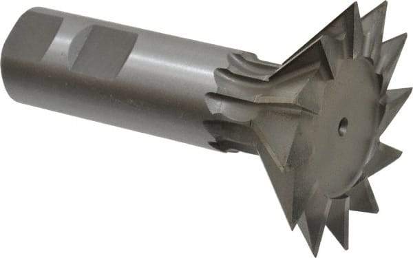 Made in USA - 2-1/2" Diam x 3/4" Width of Cut, 45° Included Angle, High Speed Steel Dovetail Cutter - 1" Shank Diam, 3" Shank Length, 3-3/4" Overall Length, Weldon Flat, Uncoated - Top Tool & Supply