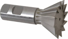 Made in USA - 2-1/4" Diam x 1-1/16" Width of Cut, 60° Included Angle, High Speed Steel Dovetail Cutter - 1" Shank Diam, 3-3/4" Overall Length, Weldon Flat, Uncoated - Top Tool & Supply