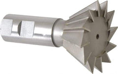 Made in USA - 2-1/2" Diam x 1-1/8" Width of Cut, 60° Included Angle, High Speed Steel Dovetail Cutter - 1" Shank Diam, 3-3/4" Overall Length, Weldon Flat, Uncoated - Top Tool & Supply