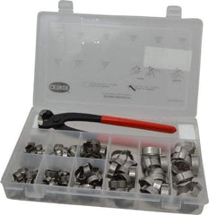 Oetiker - 124 Piece, 5/16 to 1" Diam, 2-Ear Service Clamp Kit - 123 Clamps & 1 Stainless Steel Side Jaw Pincer - Top Tool & Supply