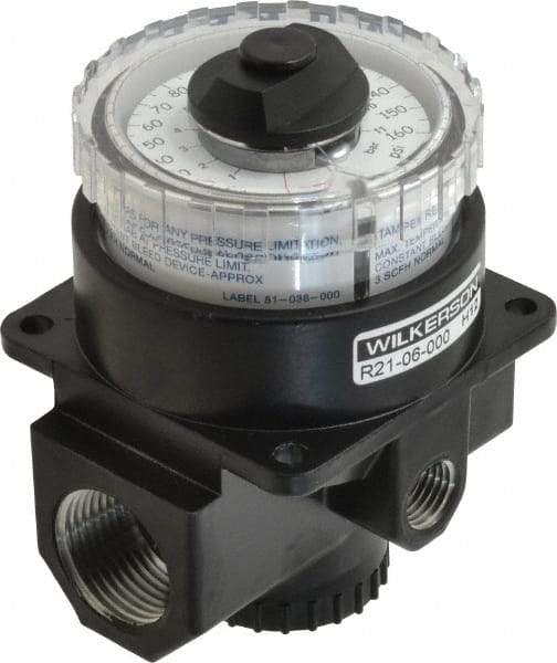 Wilkerson - 3/4 NPT Port, 220 CFM, Zinc Dial Air Regulator - 5 to 160 psi Range, 300 Max psi Supply Pressure, 1/4" Gauge Port Thread, 3.2" Wide x 4.19" High - Top Tool & Supply