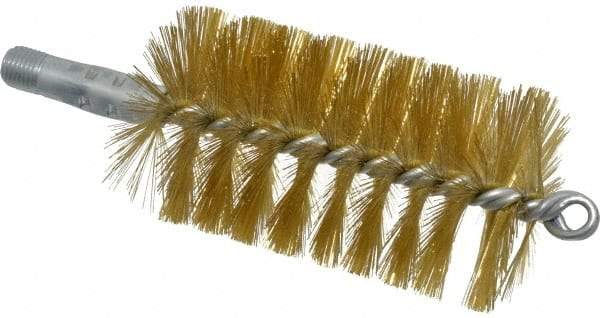 Schaefer Brush - 4-1/2" Brush Length, 2-1/2" Diam, Double Stem, Single Spiral Tube Brush - 8" Long, Brass, 1/4" NPSM Male Connection - Top Tool & Supply