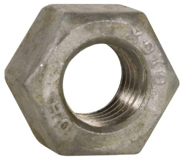 Value Collection - 7/8-9 UNC Steel Right Hand Heavy Hex Nut - 1-7/16" Across Flats, 55/64" High, Hot Dipped Galvanized Finish - Top Tool & Supply