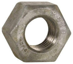 Value Collection - 1-8 UNC Steel Right Hand Heavy Hex Nut - 1-5/8" Across Flats, 63/64" High, Hot Dipped Galvanized Finish - Top Tool & Supply