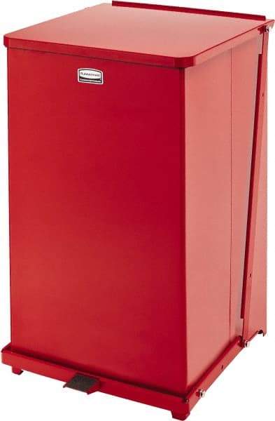 Rubbermaid - 40 Gal Square Unlabeled Trash Can - 30" High x 19" Long x 19" Wide, Red, Steel - Top Tool & Supply