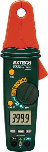 Extech - 380950, CAT III, Digital Average Responding Clamp Meter with 0.5" Clamp On Jaws - 600 VAC/VDC, 80 AC/DC Amps, Measures Voltage, Capacitance, Duty Cycle, Frequency, Resistance - Top Tool & Supply