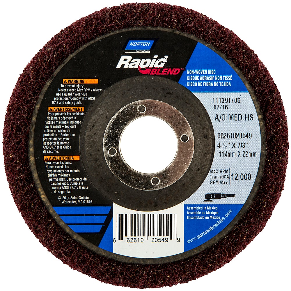 Norton - 4-1/2" Diam, Medium Grade, Aluminum Oxide Deburring Disc - Top Tool & Supply