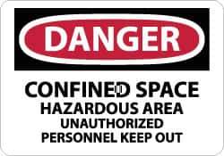 NMC - "Danger - Confined Space - Hazardous Area - Unauthorized Personnel Keep Out", 10" Long x 14" Wide, Rigid Plastic Safety Sign - Rectangle, 0.05" Thick, Use for Accident Prevention - Top Tool & Supply