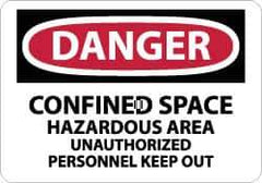 NMC - "Danger - Confined Space - Hazardous Area - Unauthorized Personnel Keep Out", 10" Long x 14" Wide, Aluminum Safety Sign - Rectangle, 0.04" Thick, Use for Accident Prevention - Top Tool & Supply