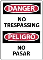 NMC - "Danger - No Trespassing", 20" Long x 14" Wide, Rigid Plastic Safety Sign - Rectangle, 0.05" Thick, Use for Security & Admittance - Top Tool & Supply