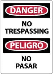 NMC - "Danger - No Trespassing", 14" Long x 10" Wide, Pressure-Sensitive Vinyl Safety Sign - Rectangle, 0.004" Thick, Use for Security & Admittance - Top Tool & Supply