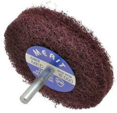 Merit Abrasives - 3" Diam, Medium Mounted Scrubber Buffing Wheel - 2 Ply, Medium Grade, 1/4" Shank Diam, 8,000 RPM - Top Tool & Supply