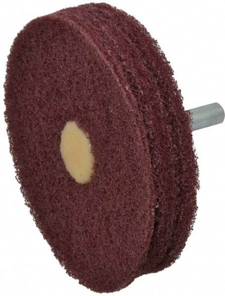 Merit Abrasives - 3" Diam, Medium Mounted Scrubber Buffing Wheel - 3 Ply, Very Fine Grade, 1/4" Shank Diam, 8,000 RPM - Top Tool & Supply