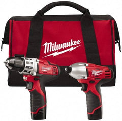 Milwaukee Tool - 12 Volt Cordless Tool Combination Kit - Includes 1/4" Hex Impact Driver & 3/8" Drill/Driver, 2 Lithium-Ion Batteries Included - Top Tool & Supply